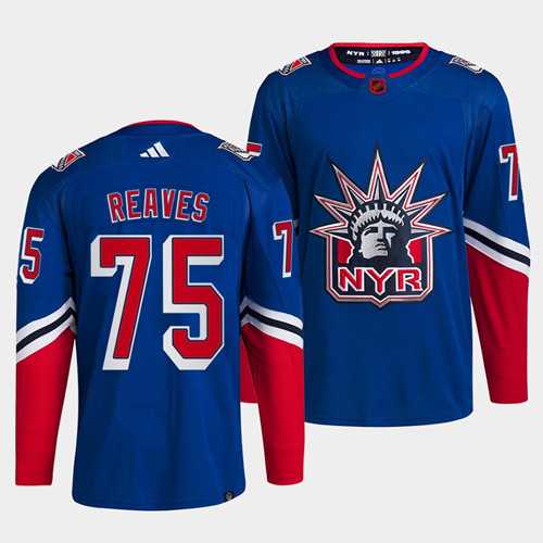 Men%27s New York Rangers #75 Ryan Reaves Blue 2022 Reverse Retro Stitched Jersey Dzhi->new york rangers->NHL Jersey